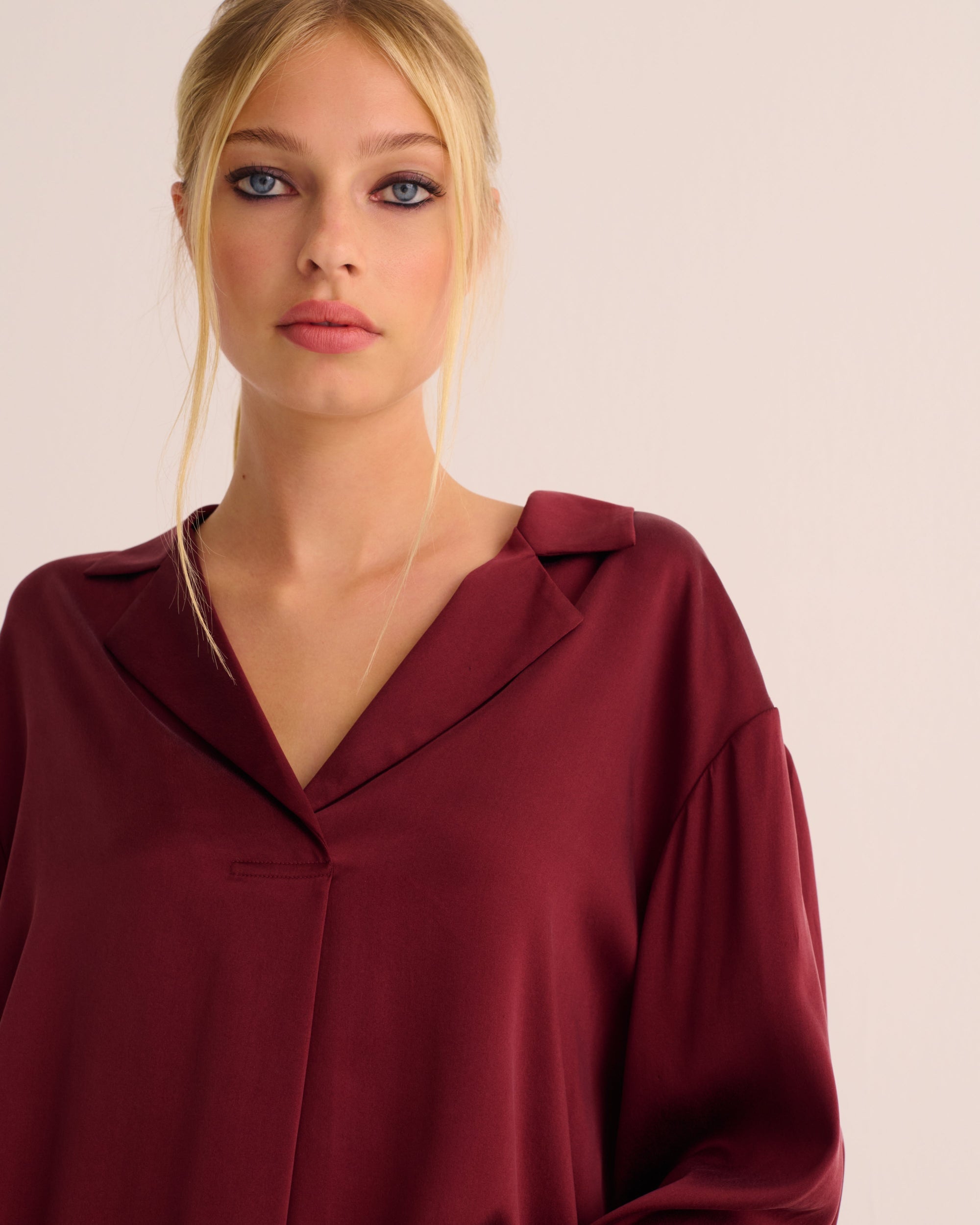 Washable Organic Stretch Silk Retro Shirt and Bottoms Set - Merlot