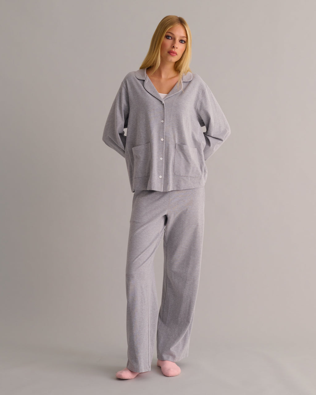 Soft Grey Marl Modal Cotton Luxury Pyjama Set