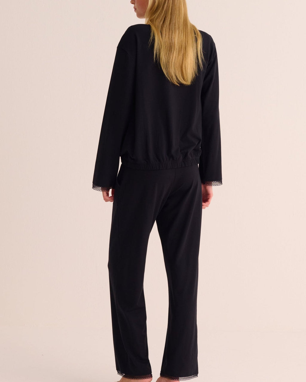 Women's Black Modal Pyjama Set with Lace Trim