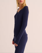 Navy Ribbed Soft Modal Jersey Cardigan & Wide-Leg Joggers Loungewear Set