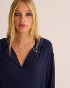 Navy Oversized Retro Ribbed Modal Shirt & Wide Leg Jogger Set