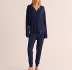 Navy Ribbed Modal Shirt and Cuffed Leggings Set