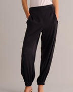 Washable Organic Stretch Silk Cuffed Joggers - Black