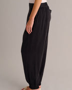Washable Organic Stretch Silk Cuffed Joggers - Black