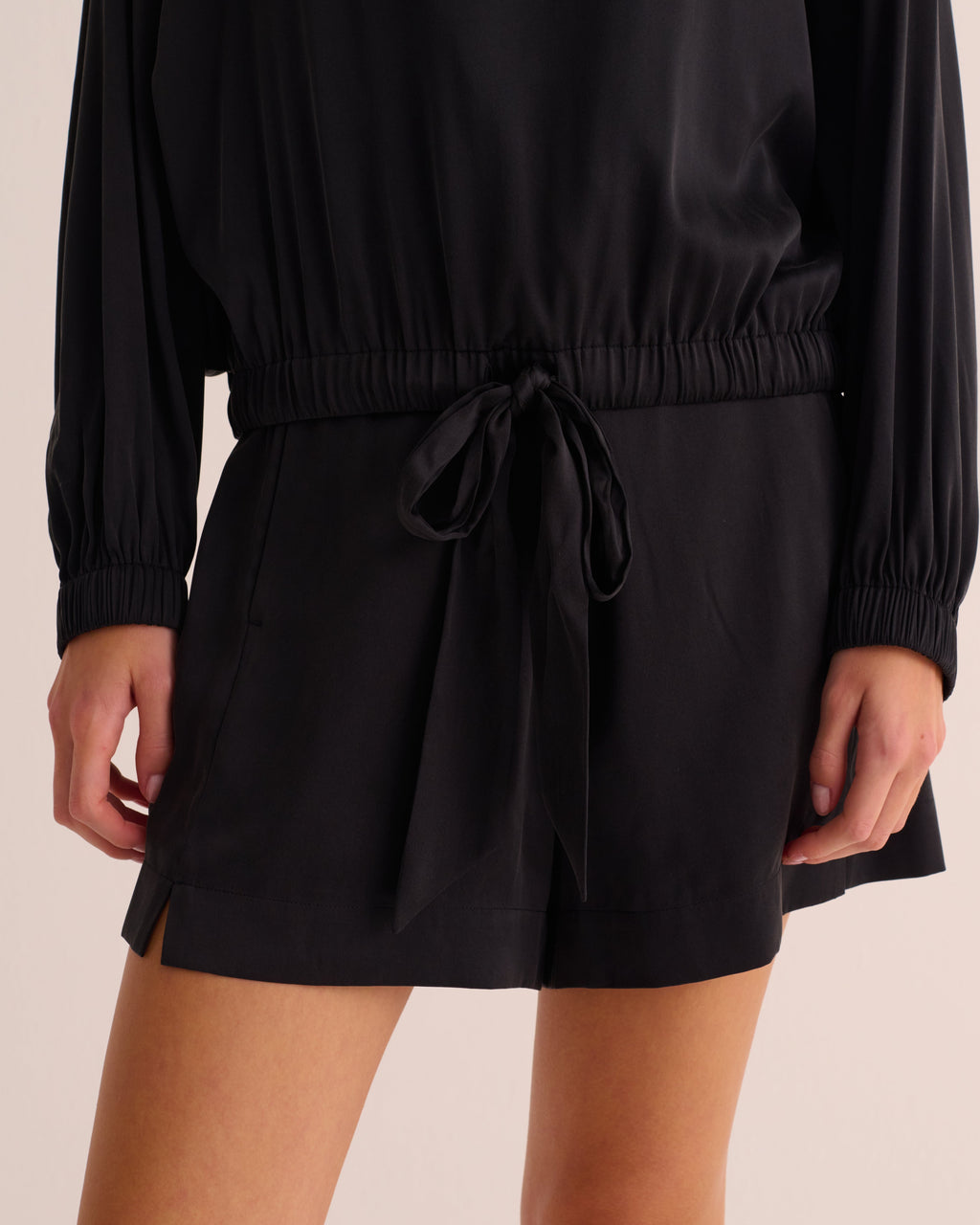 Washable Organic Silk Tie-Waist Sweatshirt - Black