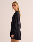 Washable Organic Silk Tie-Waist Sweatshirt - Black
