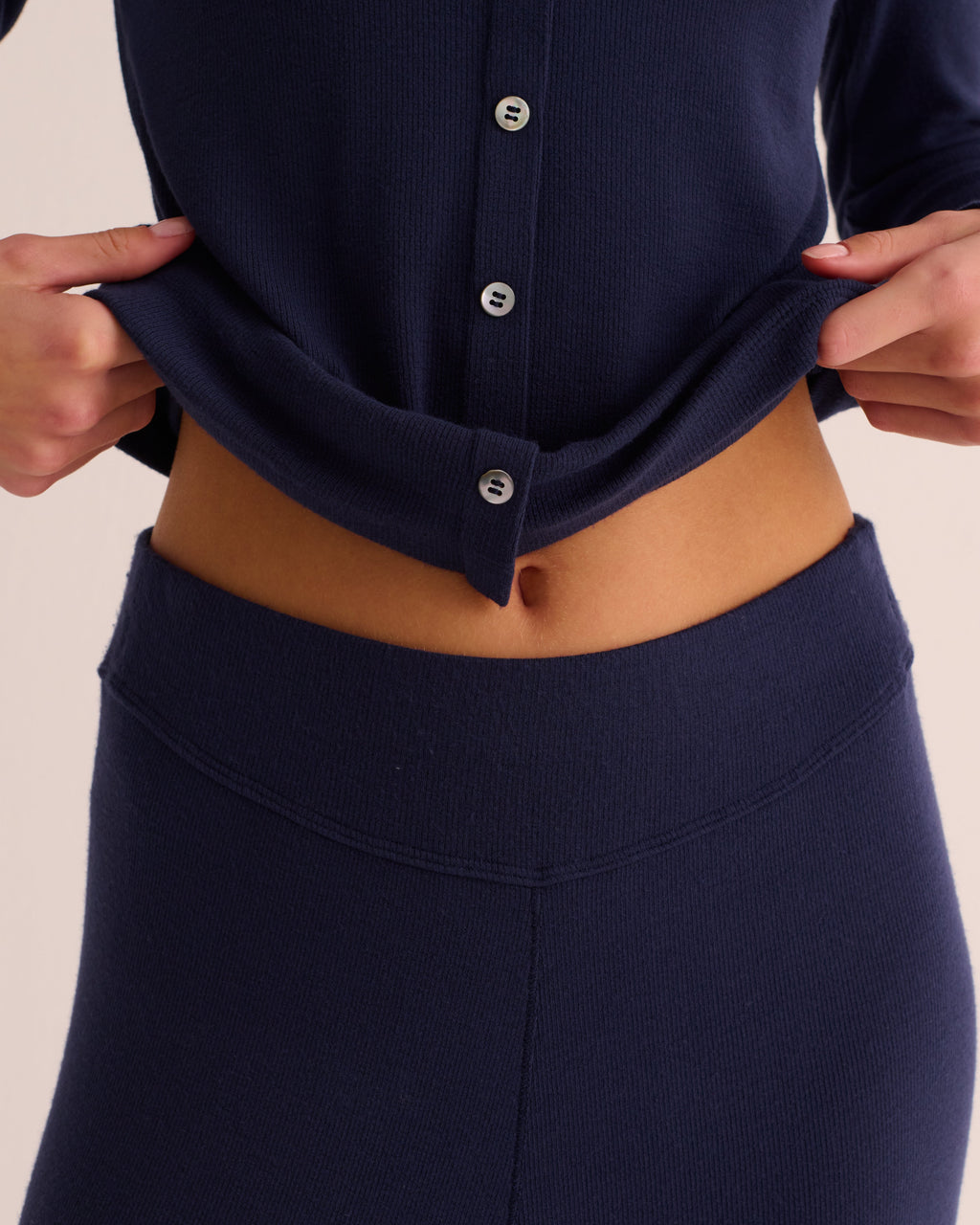 Navy Ribbed Soft Modal Jersey Cardigan & Wide-Leg Joggers Loungewear Set