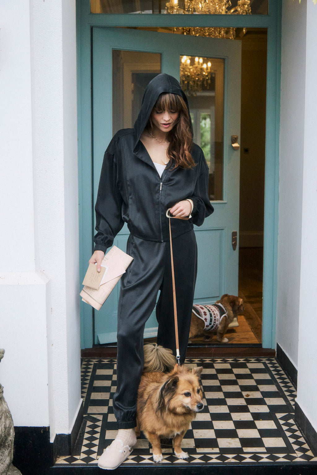 Washable Organic Stretch Silk Bomber Jacket - Black