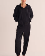Washable Organic Stretch Silk Bomber Jacket - Black