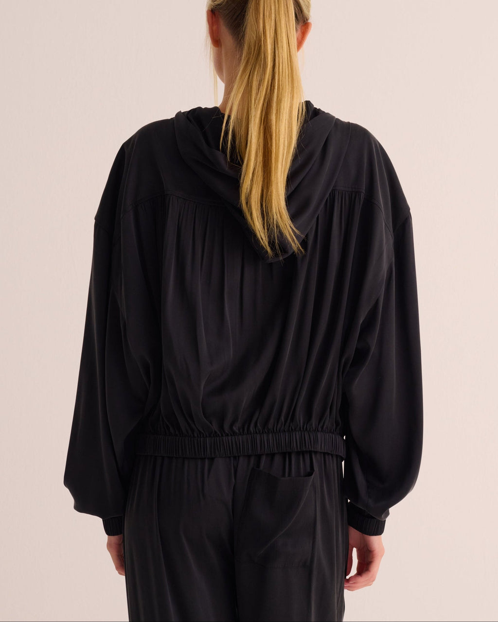 Washable Organic Stretch Silk Bomber Jacket - Black