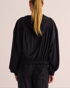 Washable Organic Stretch Silk Bomber Jacket - Black