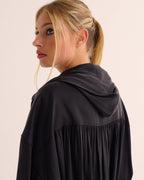 Washable Organic Stretch Silk Bomber Jacket - Black