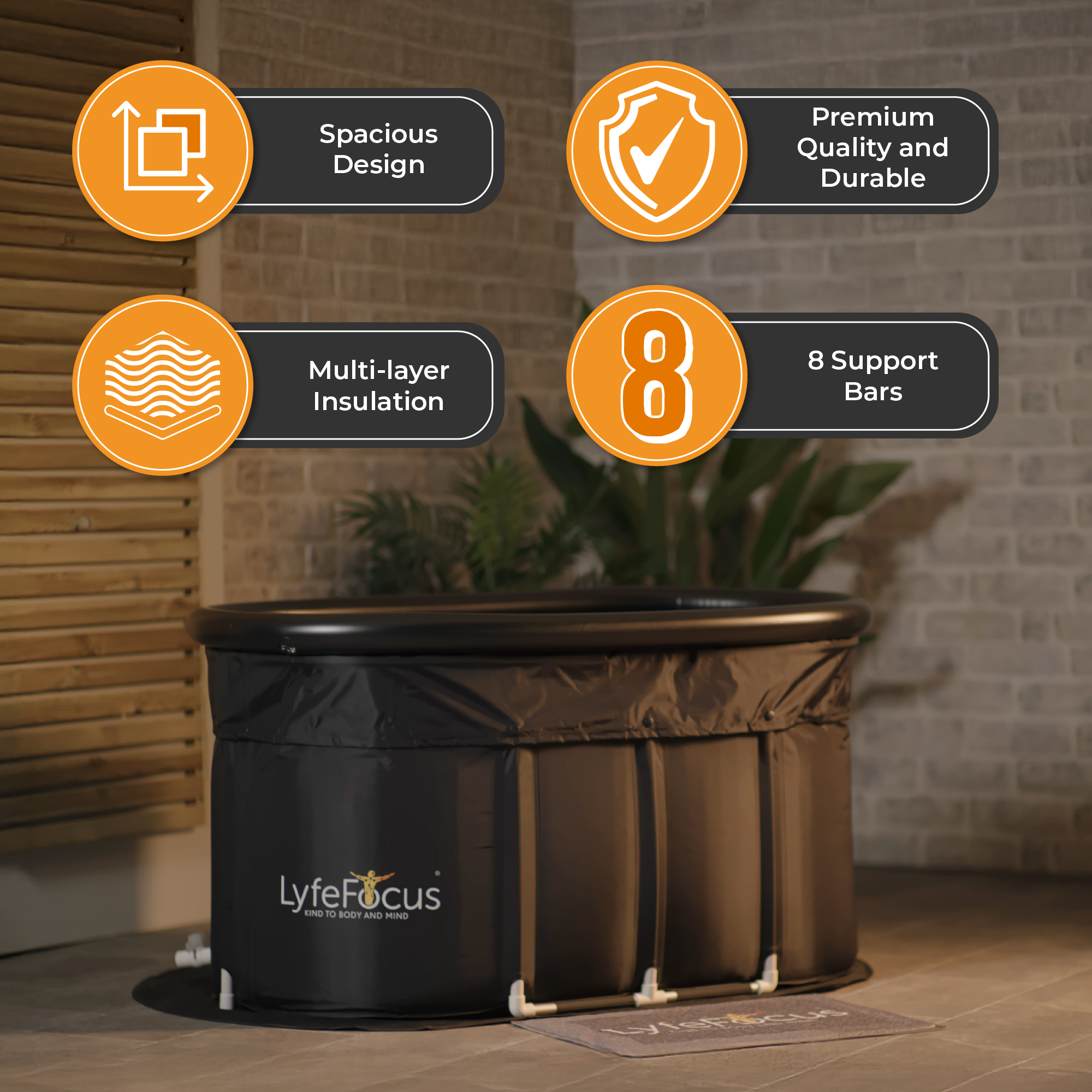 LyfeFocus Portable Ice Bath Tub – Black Top