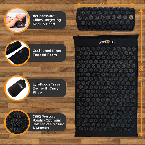 LyfeFocus Acupressure Mat & Pillow Set – Black