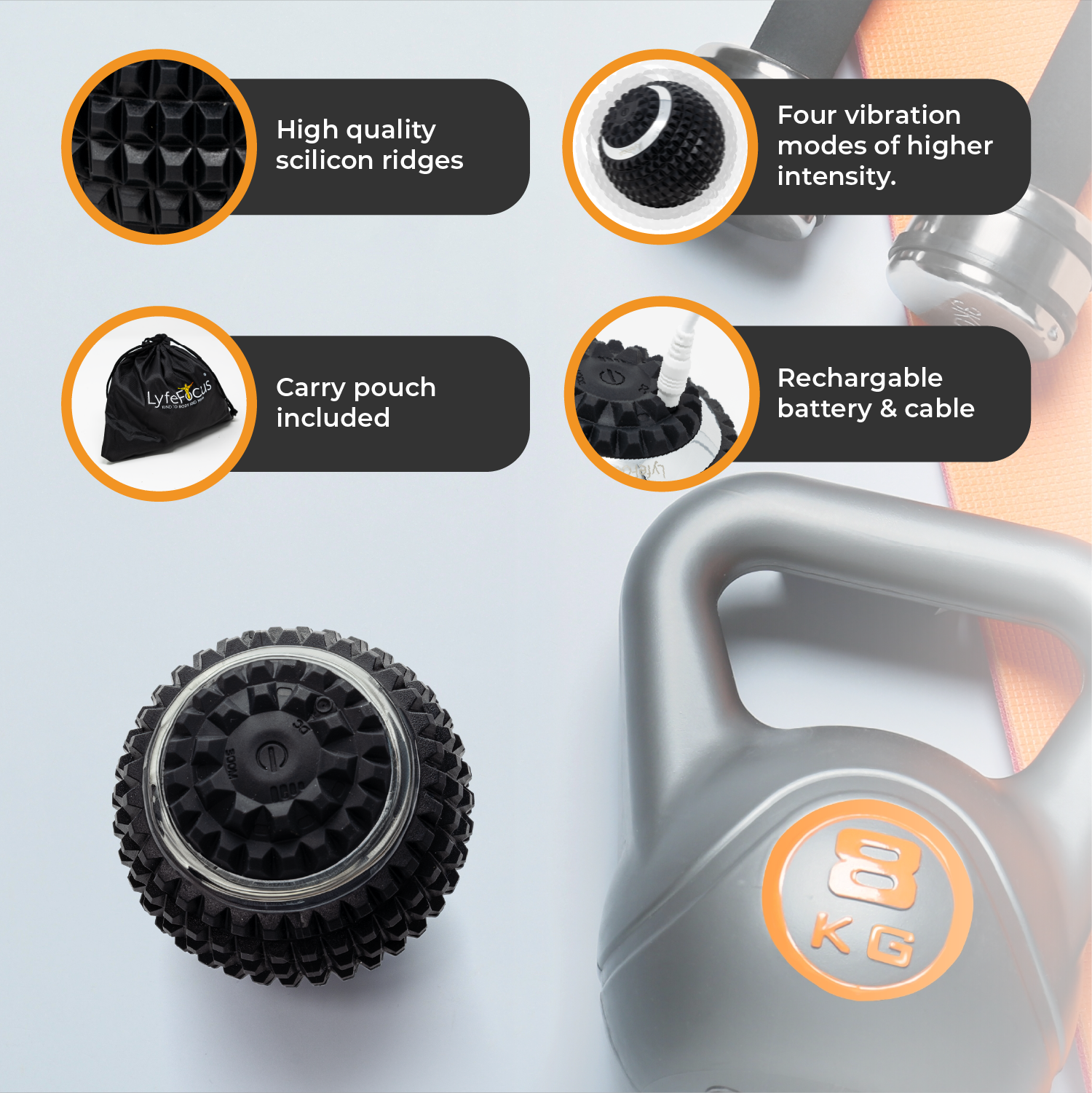 LyfeFocus Vibrating Massage Ball for Deep Tissue Recovery – Black