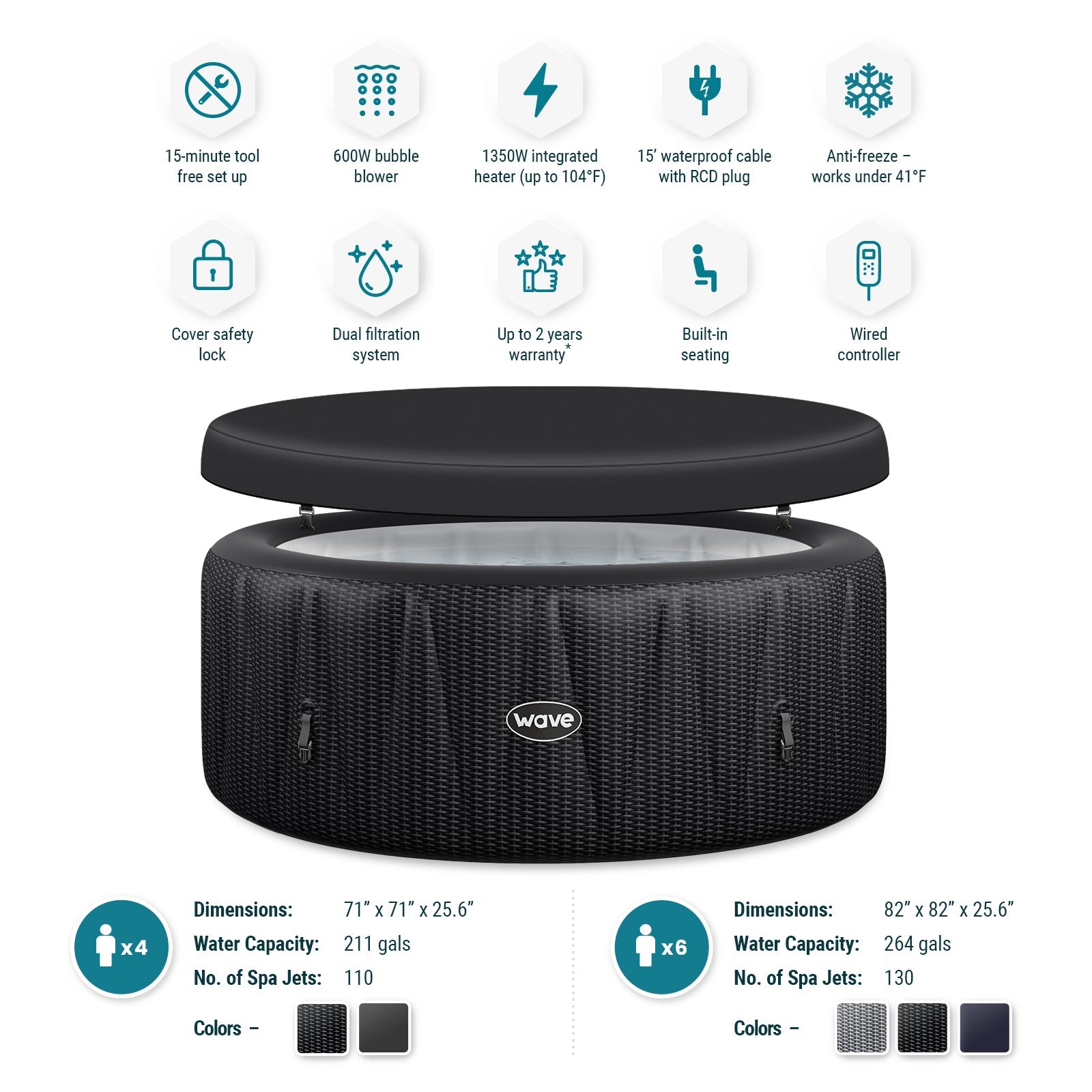 Inflatable Hot Tub with Integrated Heater - WaveSpa Atlantic
