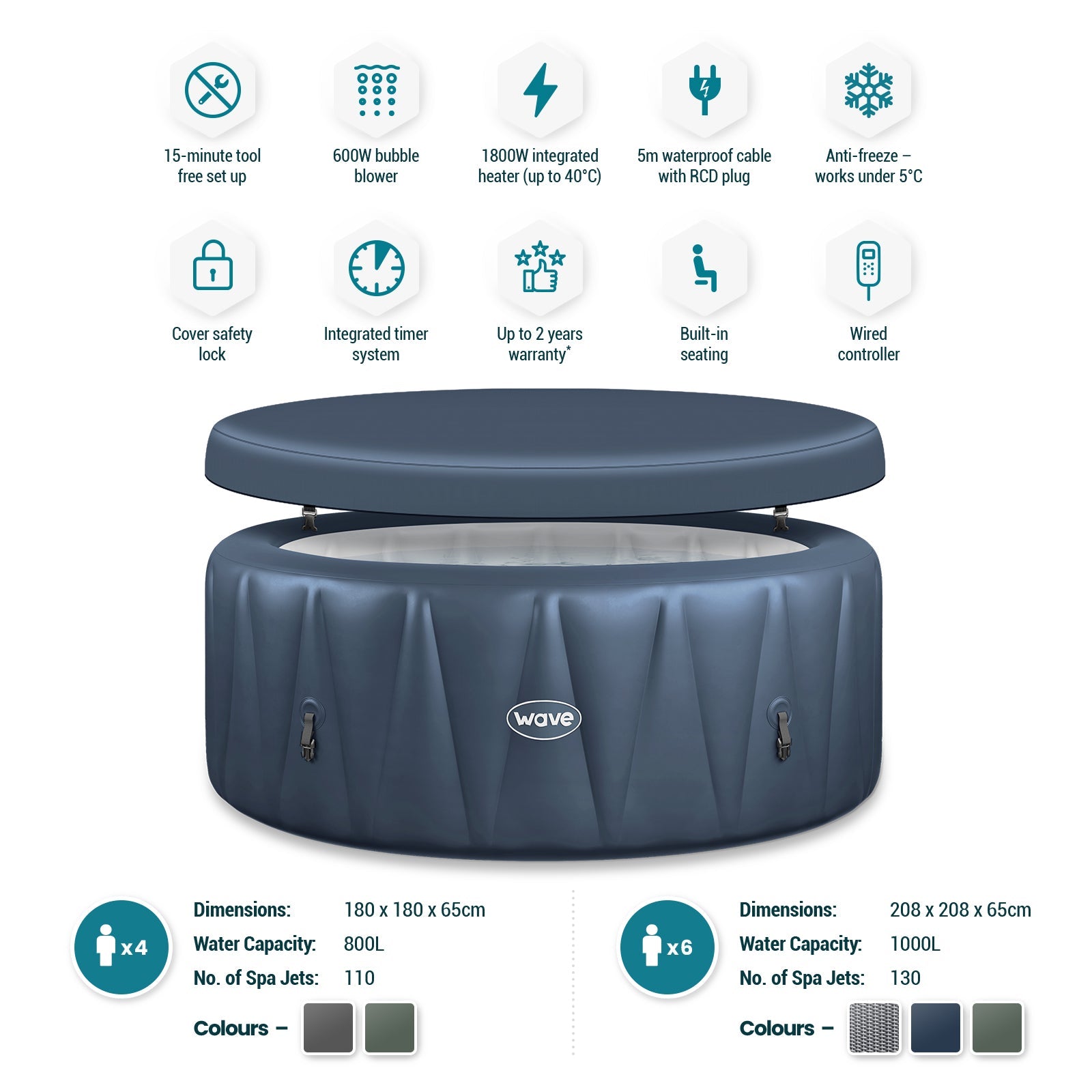 Inflatable Hot Tub with Integrated Heater - WaveSpa Atlantic