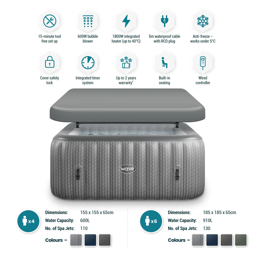 Wave Spa Pacific 4-6 Person Inflatable Hot Tub with Integrated Heater -