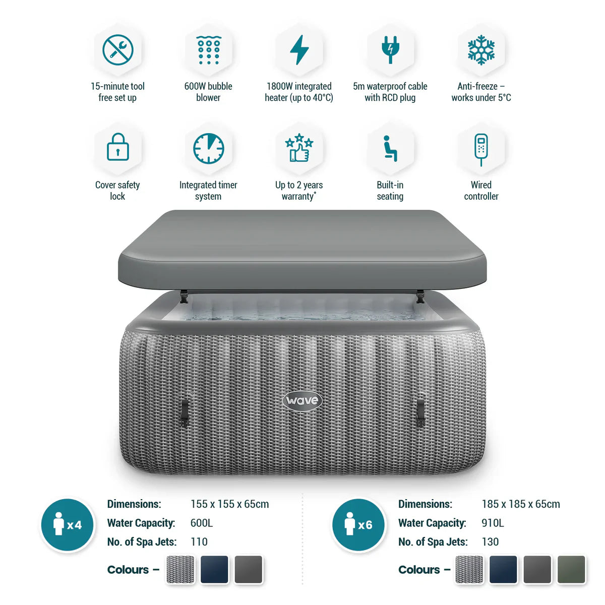 Wave Spa Pacific 4-6 Person Inflatable Hot Tub with Integrated Heater -