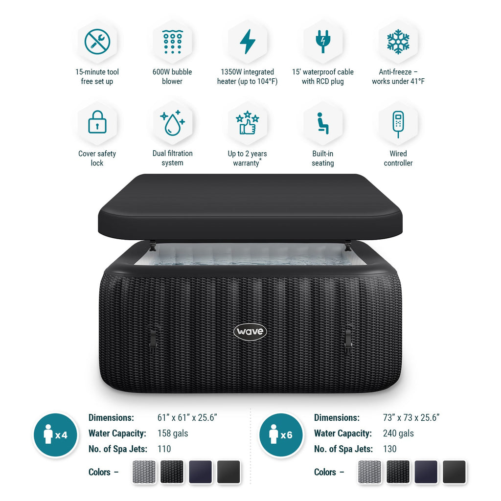 Wave Spa Pacific 4-6 Person Inflatable Hot Tub with Integrated Heater -