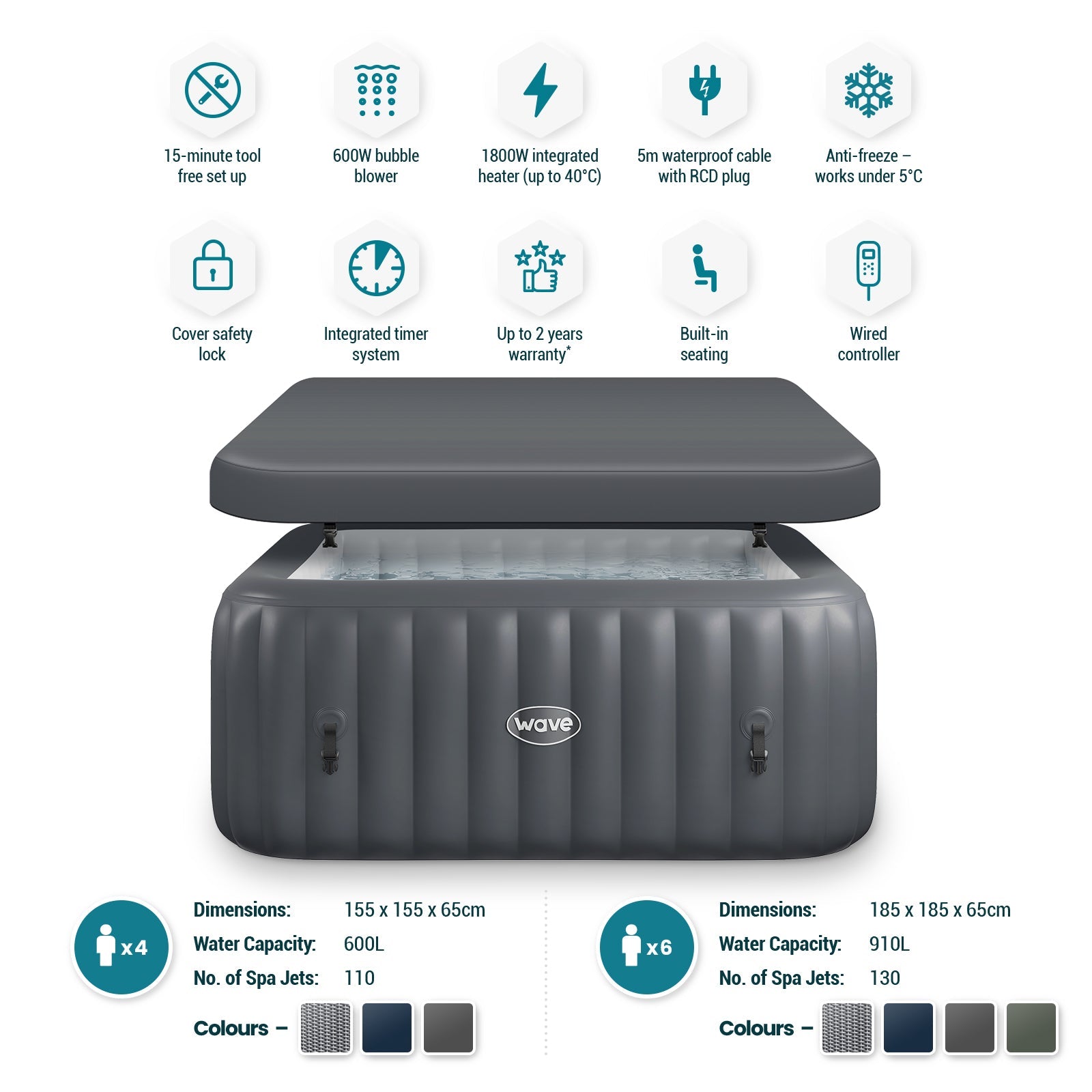 Wave Spa Pacific 4-6 Person Inflatable Hot Tub with Integrated Heater -
