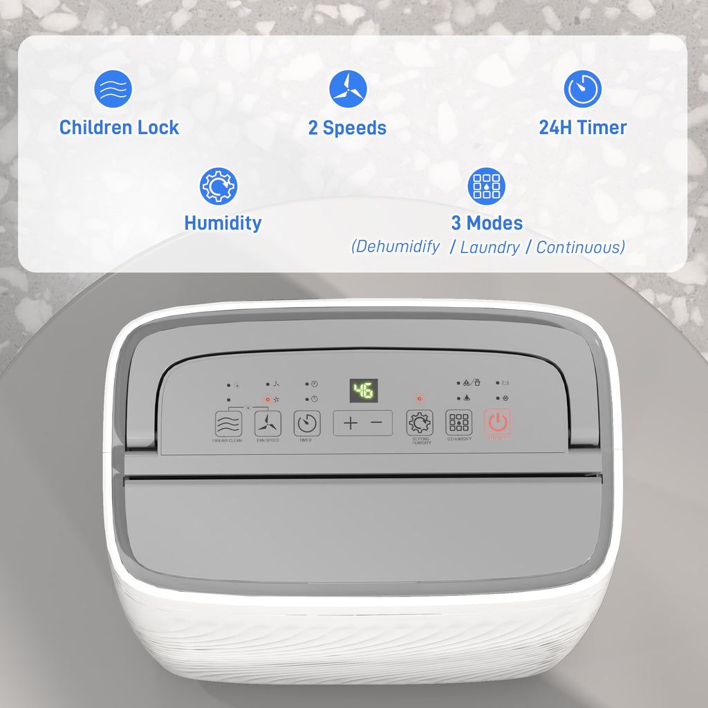 HOMCOM 16L Multi-Mode Dehumidifier with Wheels - White