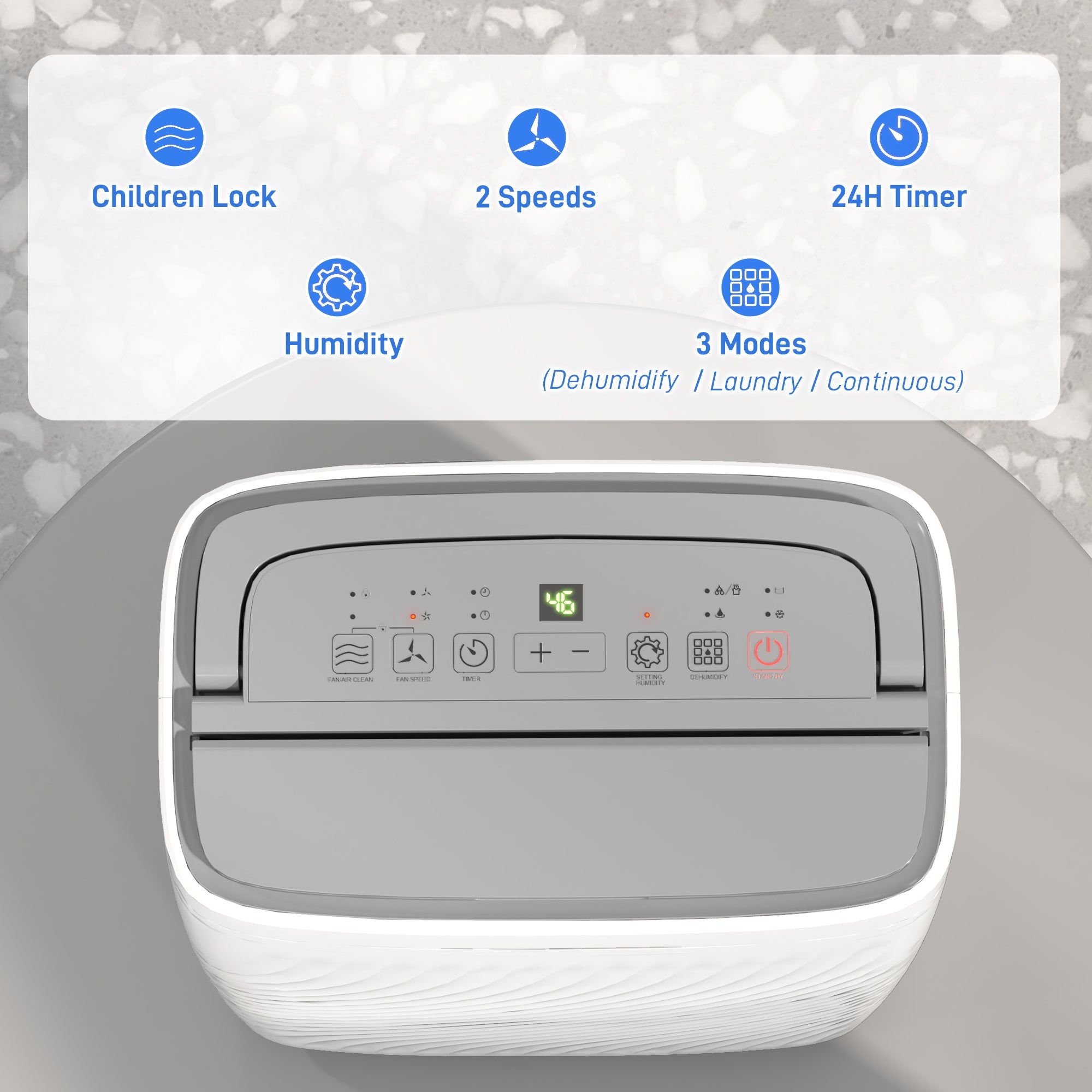 HOMCOM 16L Multi-Mode Dehumidifier with Wheels - White