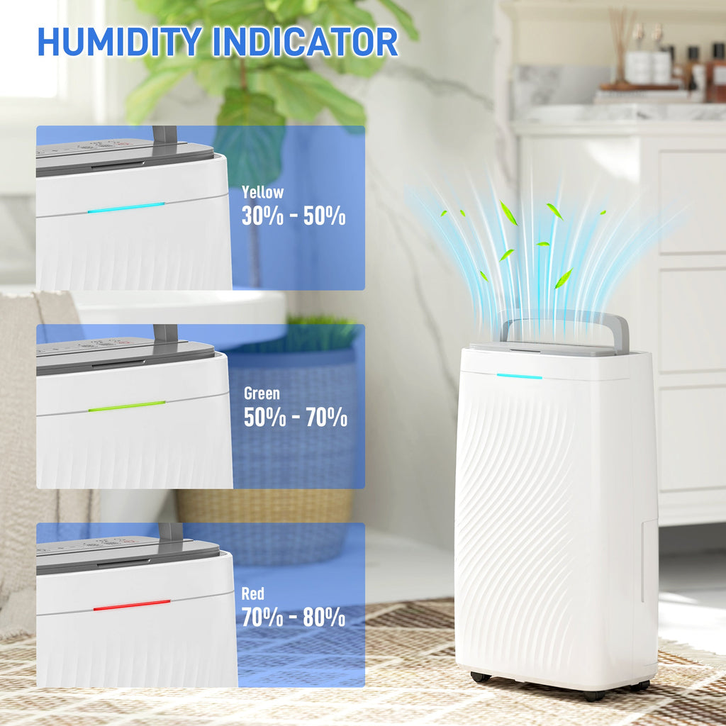 HOMCOM 16L Multi-Mode Dehumidifier with Wheels - White