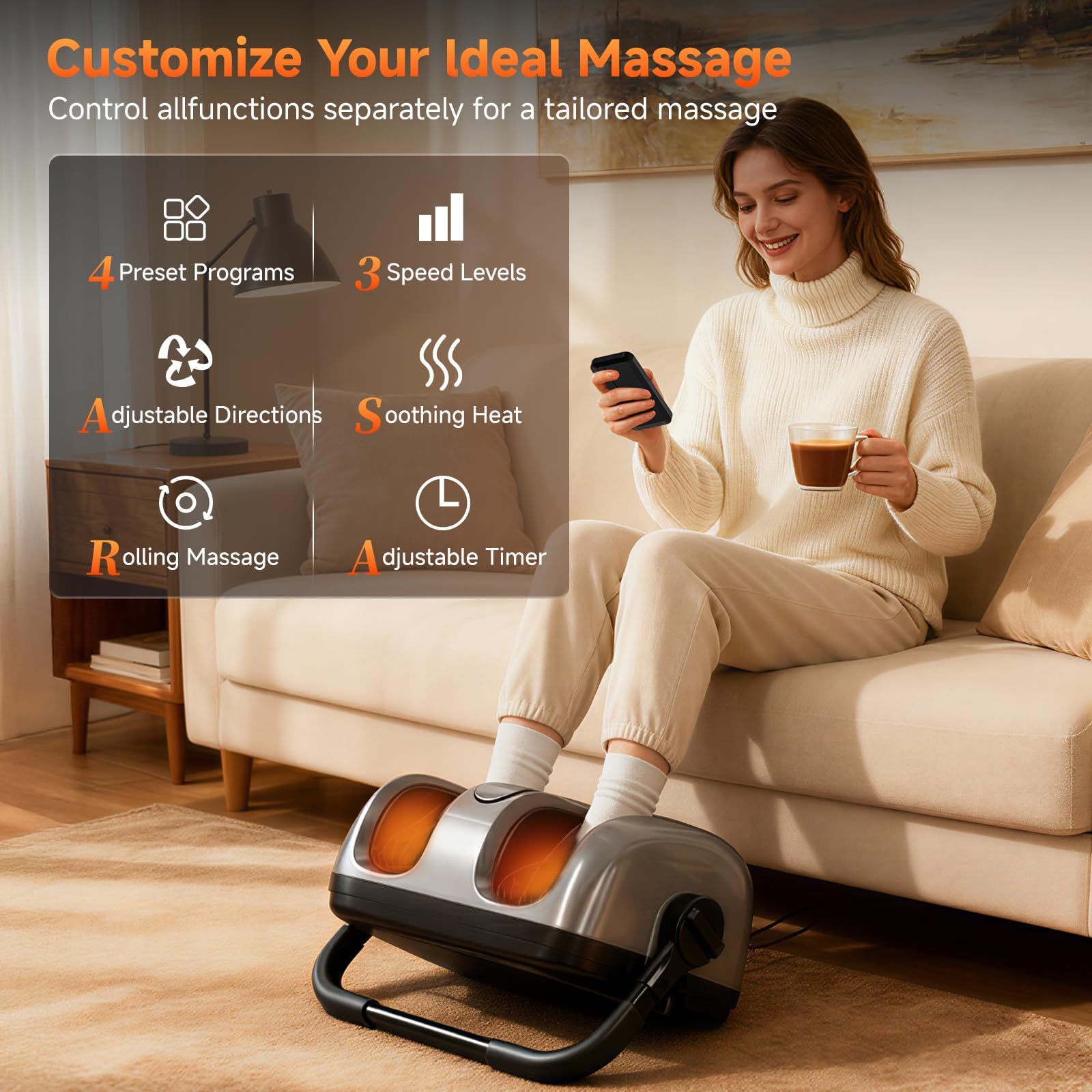 Allyouger Shiatsu Foot Massager with Heat, 5 Intensities & 4 Modes
