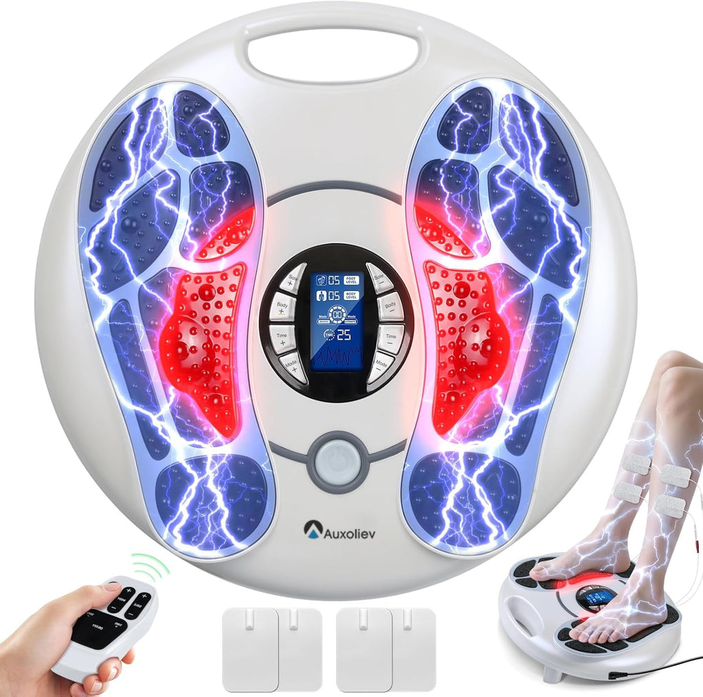 Auxoliev EMS Foot Massager for Neuropathy with 25 Modes, 99 Intensities & 4 TENS Pads