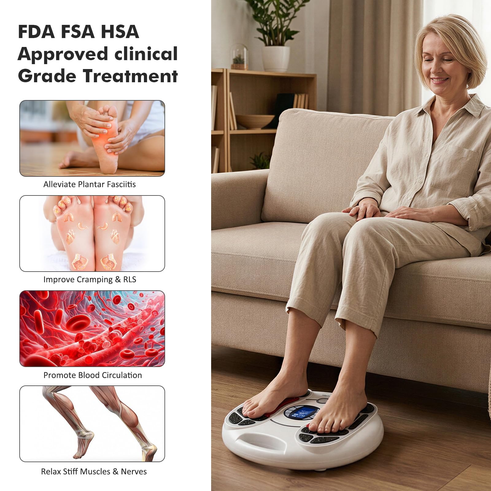 Auxoliev EMS Foot Massager for Neuropathy with 25 Modes, 99 Intensities & 4 TENS Pads