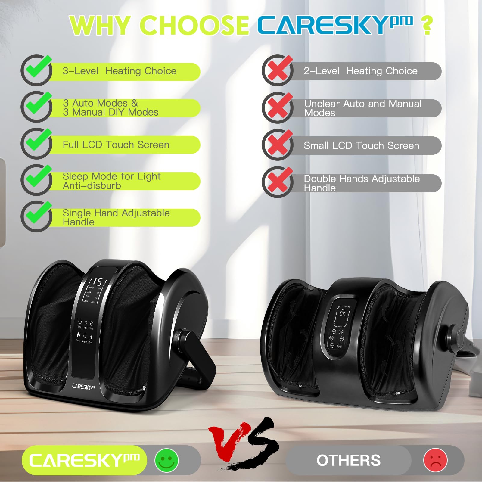 CARESKYpro Deep Kneading Foot Massager with Heat Therapy for Circulation