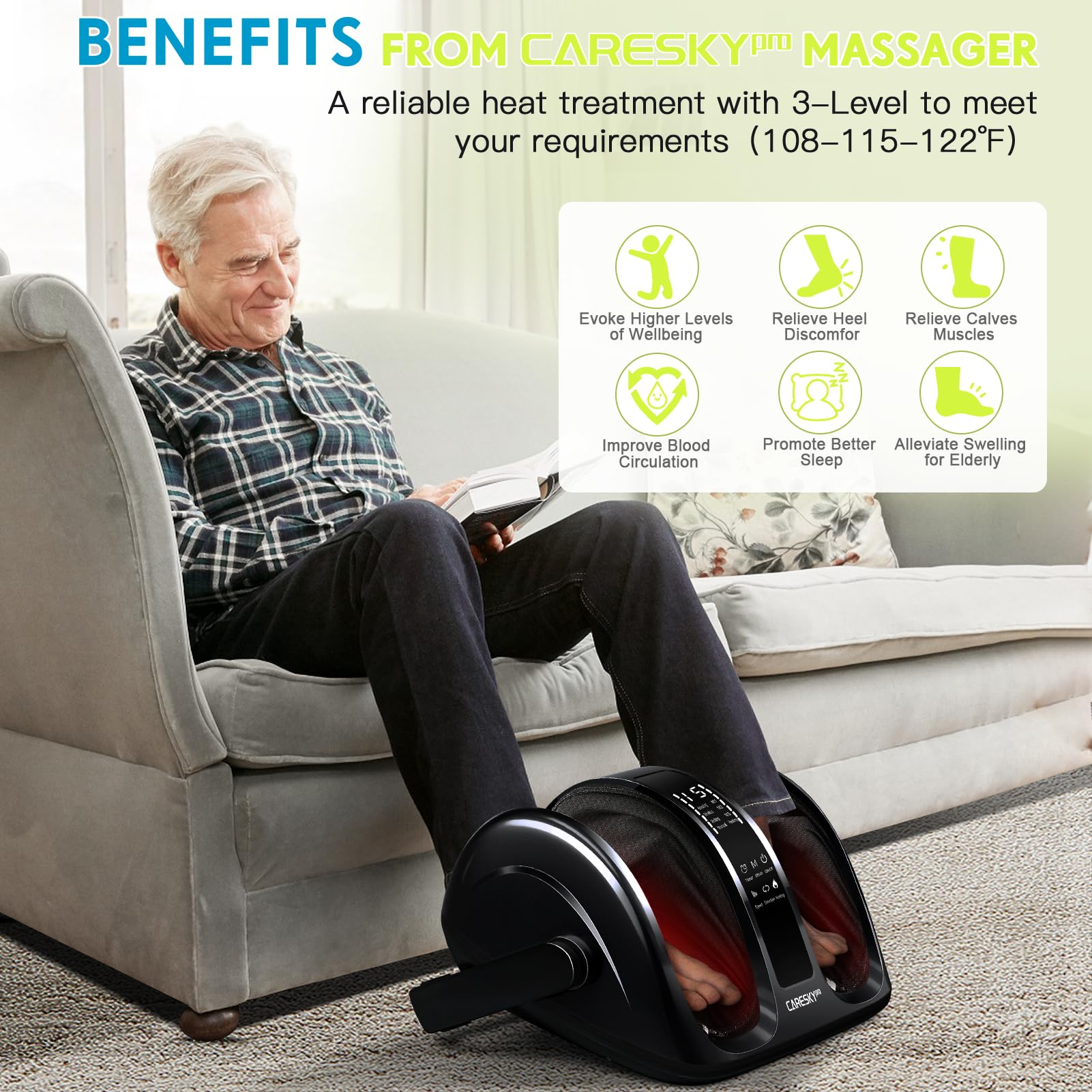 CARESKYpro Deep Kneading Foot Massager with Heat Therapy for Circulation