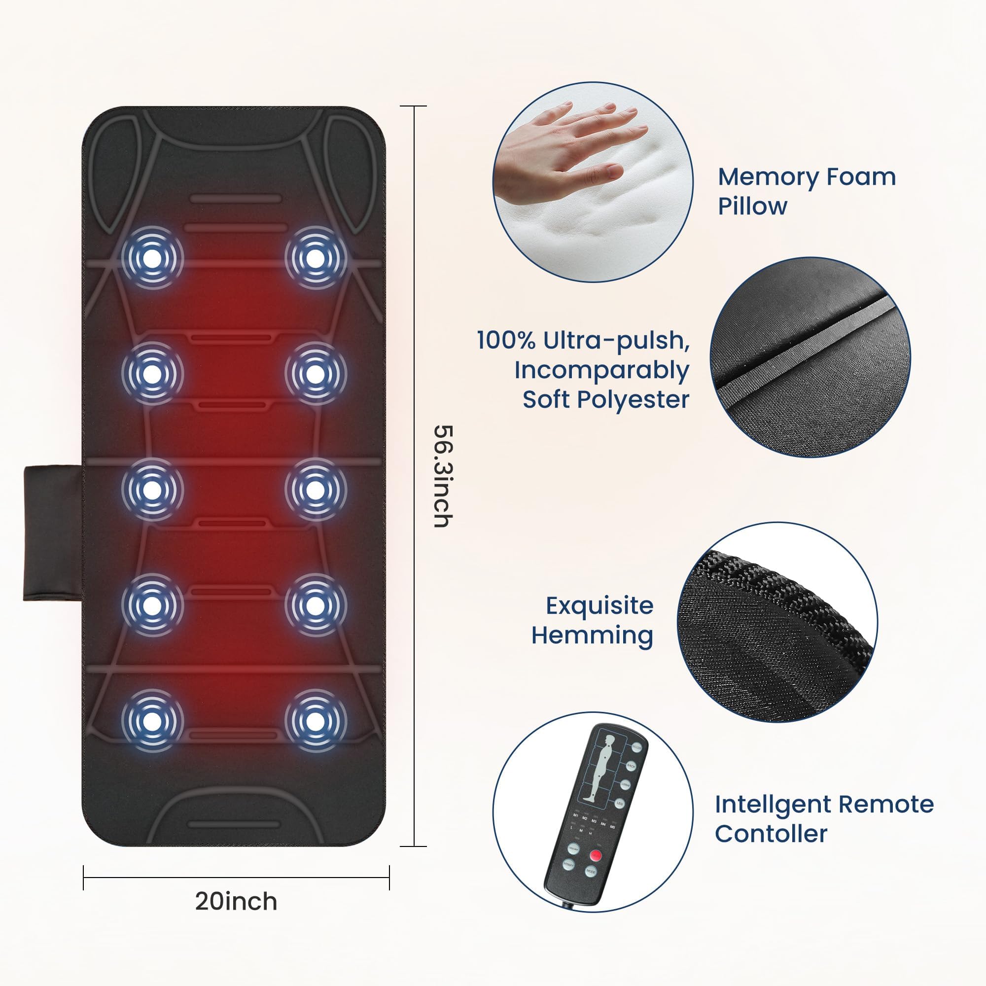 Comfier Full Body Massage Mat with Heat - 10 Motors and 4 Heating Zones