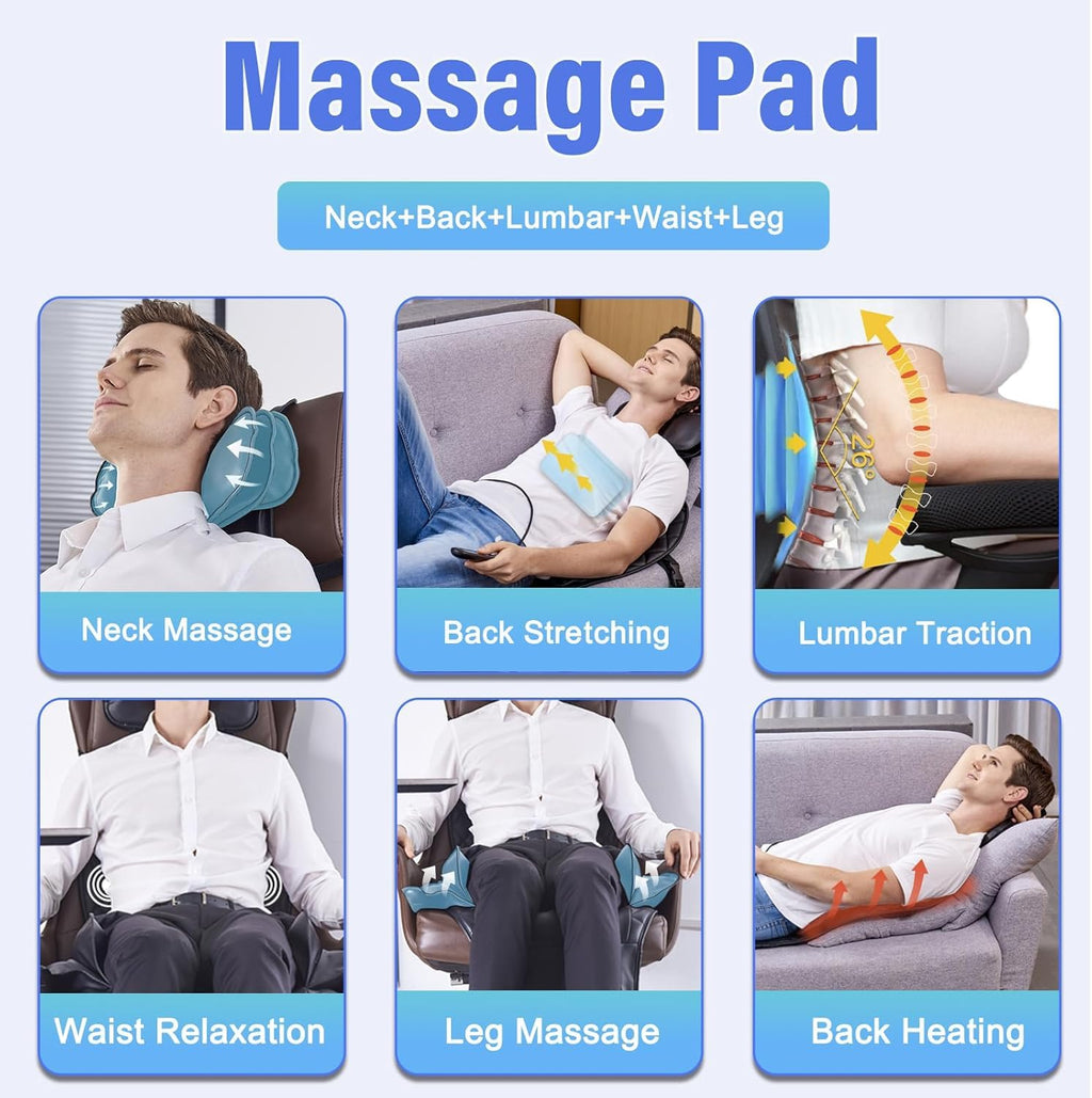 Comrelax Full Back Massager Pad with Heat and Traction for Office and Home