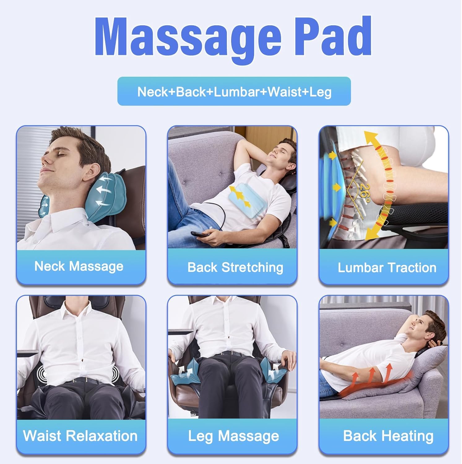 Comrelax Full Back Massager Pad with Heat and Traction for Office and Home