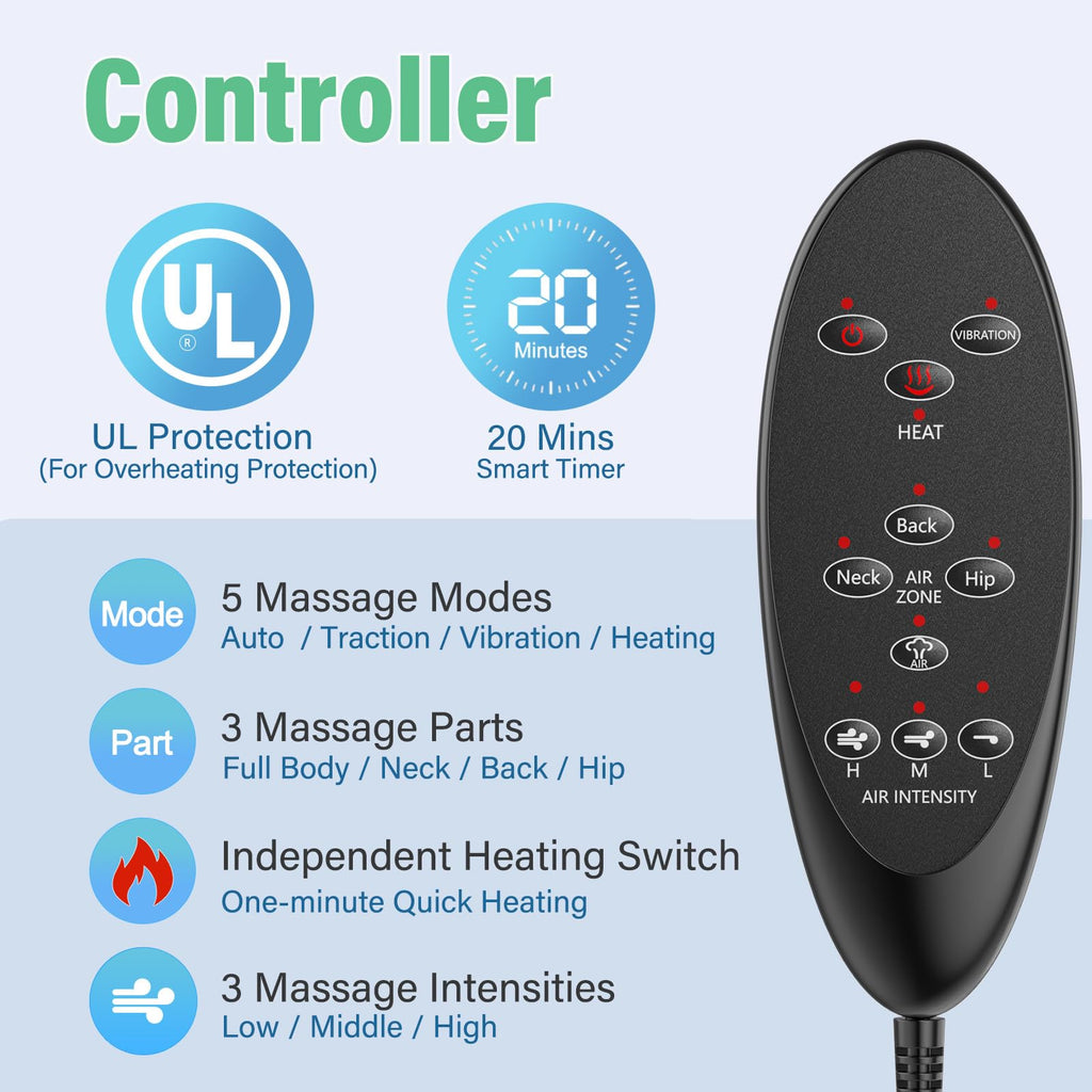 Comrelax Full Back Massager Pad with Heat and Traction for Office and Home