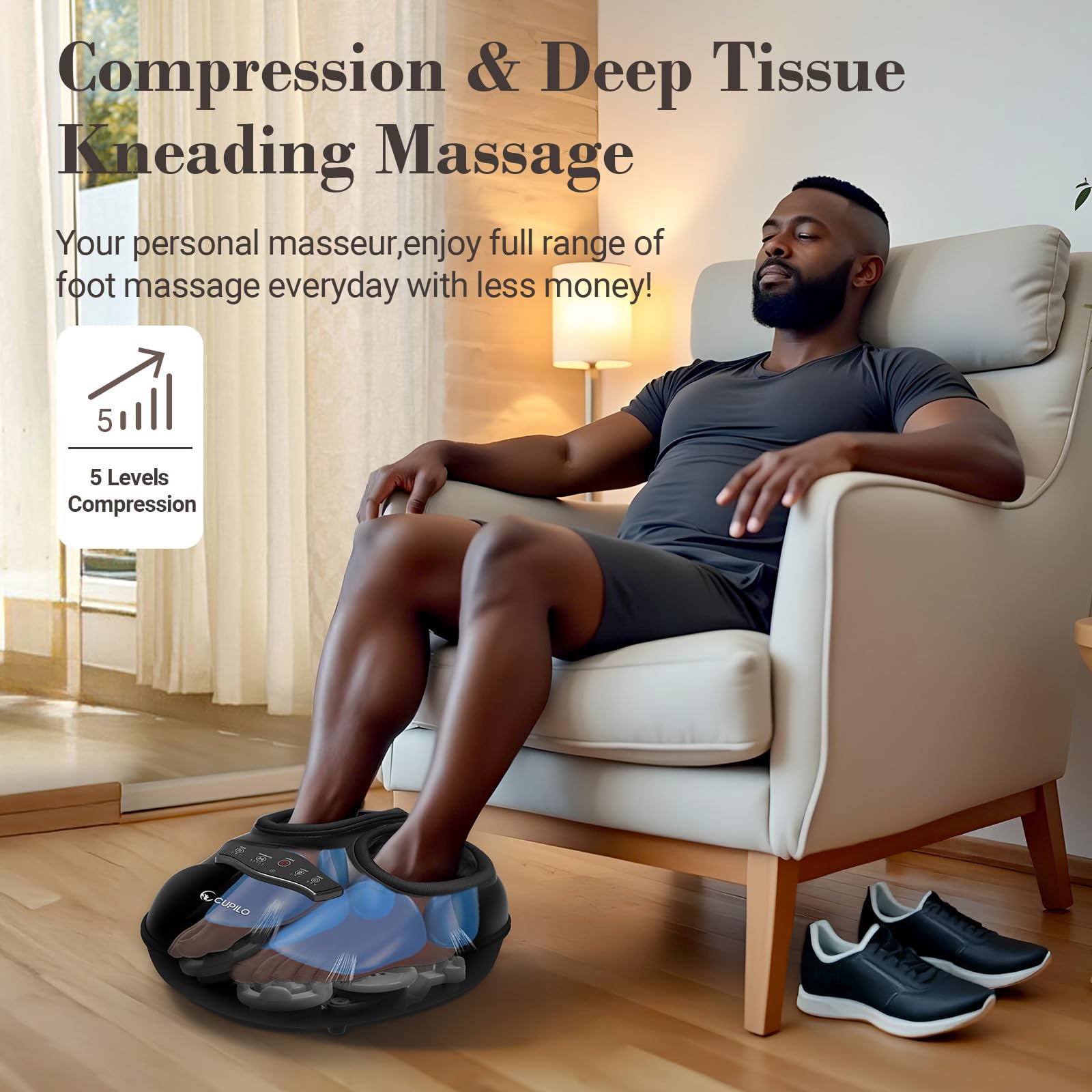 CuPiLo Shiatsu Foot Massager with Heat, Remote & 5 Compression Levels