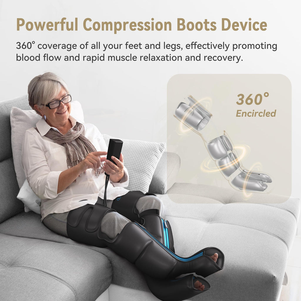 Fit King Rechargeable Leg and Foot Massager with Cordless Air Compression - 3 Modes, 10 Intensities