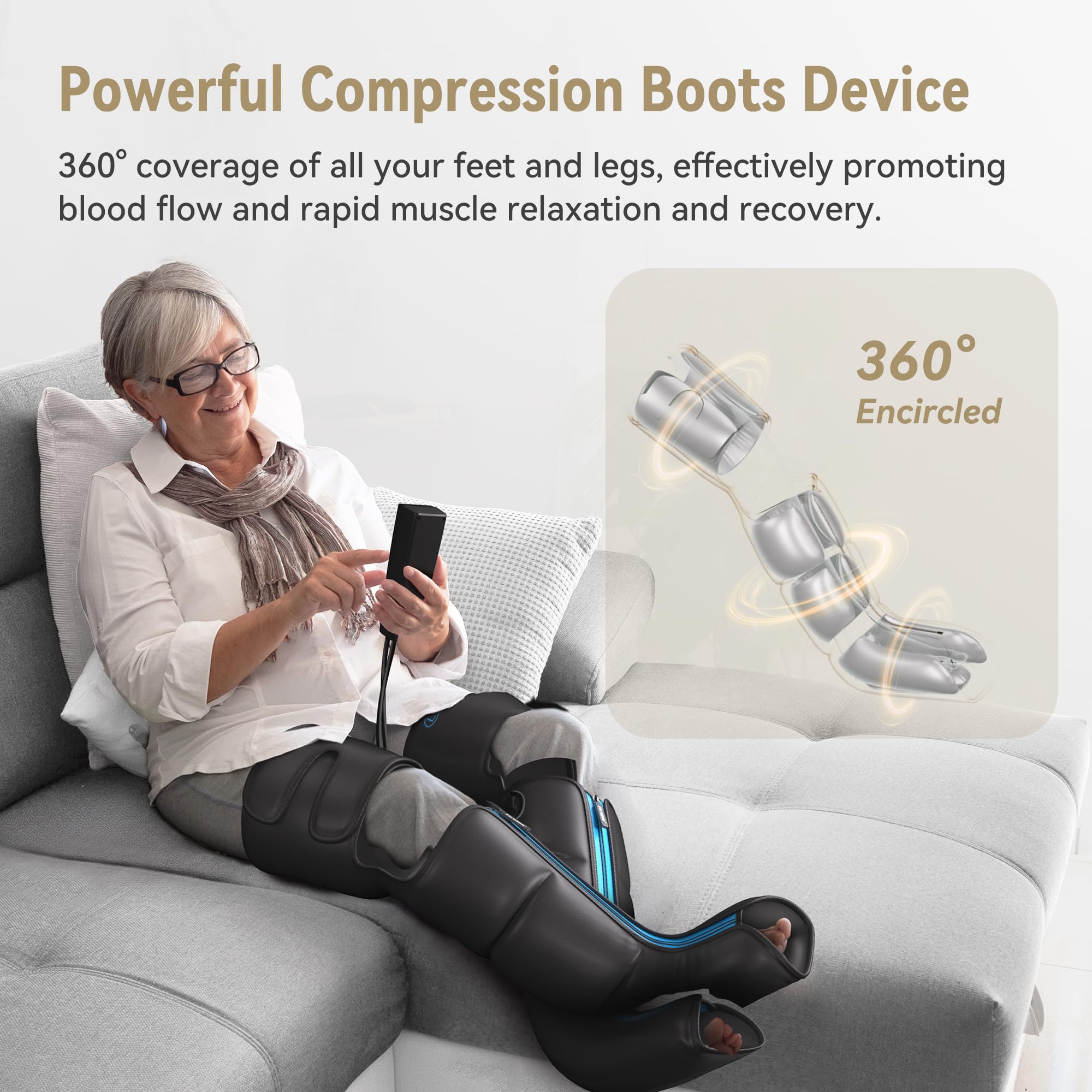 Fit King Rechargeable Leg and Foot Massager with Cordless Air Compression - 3 Modes, 10 Intensities
