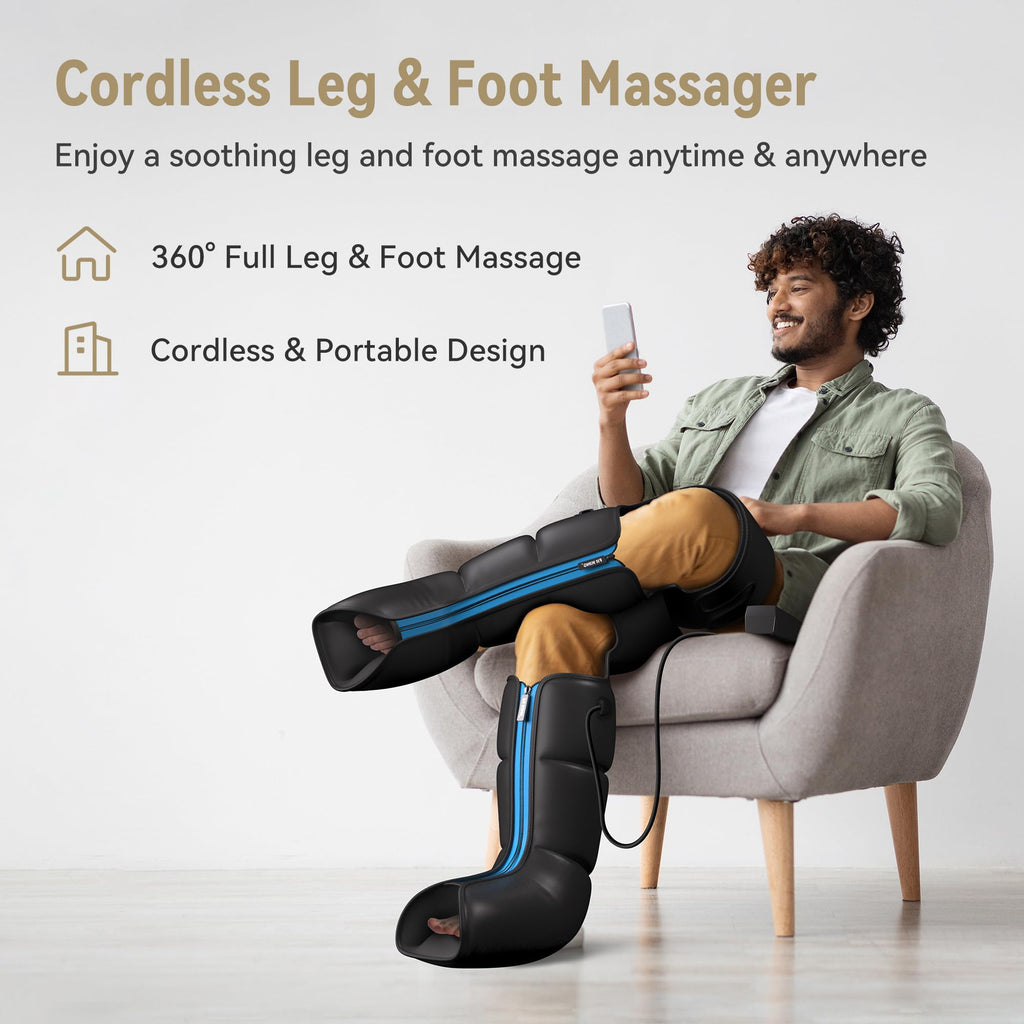 Fit King Rechargeable Leg and Foot Massager with Cordless Air Compression - 3 Modes, 10 Intensities