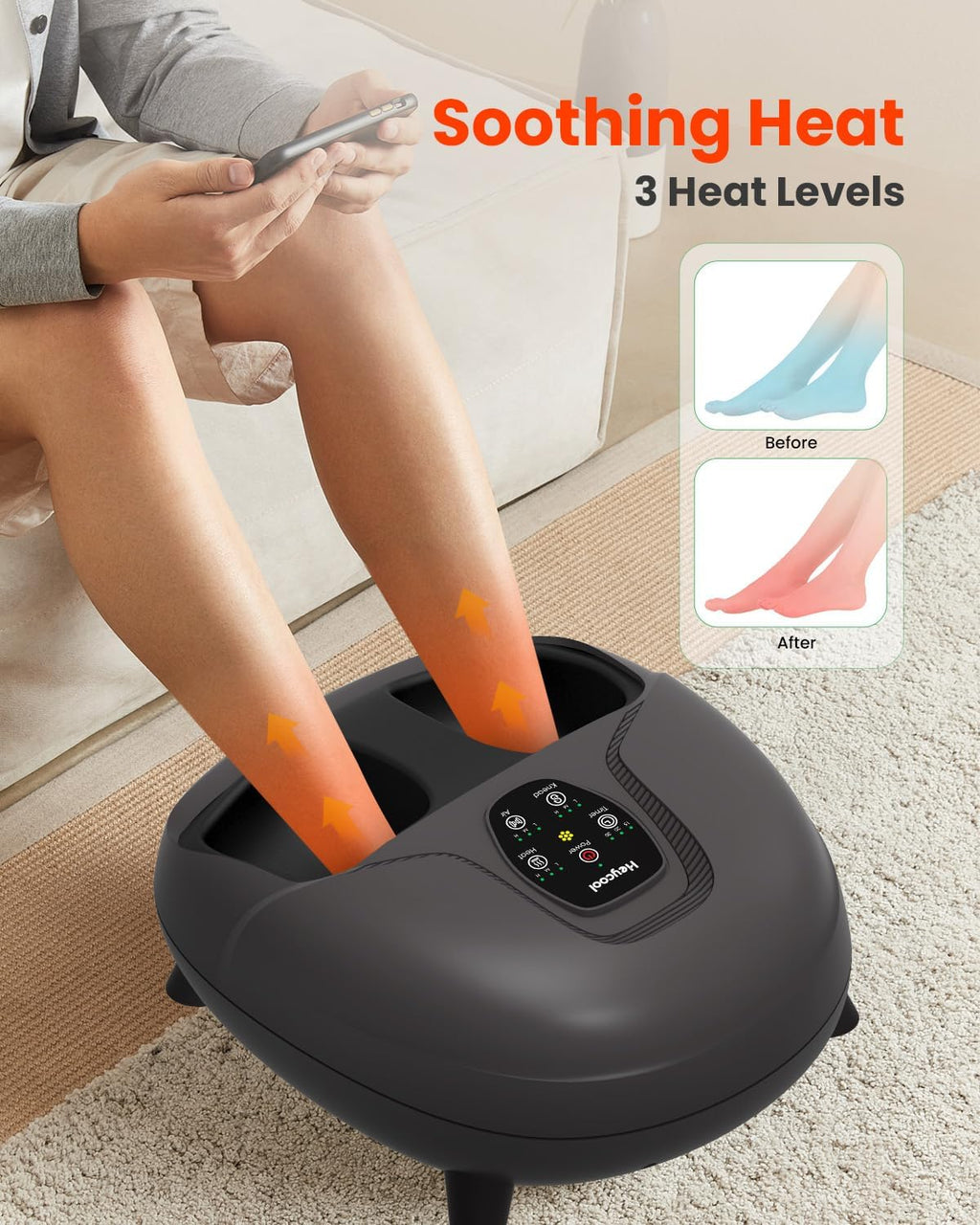 Heycool Shiatsu Foot Massager with Heat, Deep Kneading & Remote – Fits up to Size 14