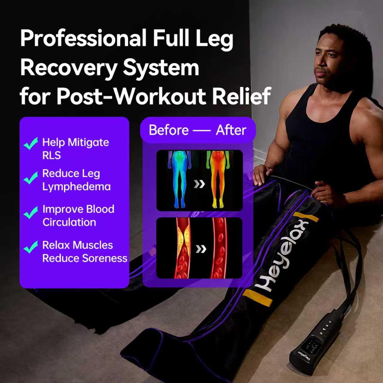 Heyelax Leg Compression Massager for Circulation & Recovery - (Large)