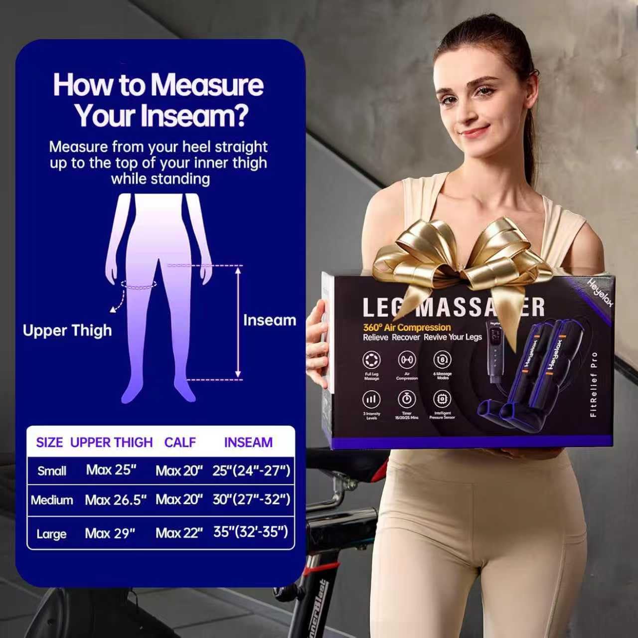 Heyelax Leg Compression Massager for Circulation & Recovery - (Large)