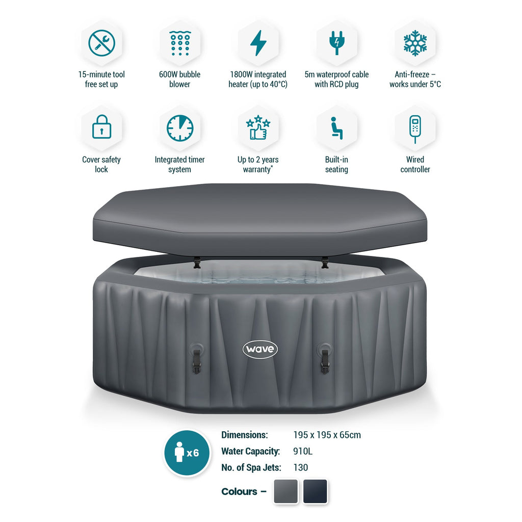 Wave Spa Aegean 4-6 Person Inflatable Hot Tub with Integrated Heater