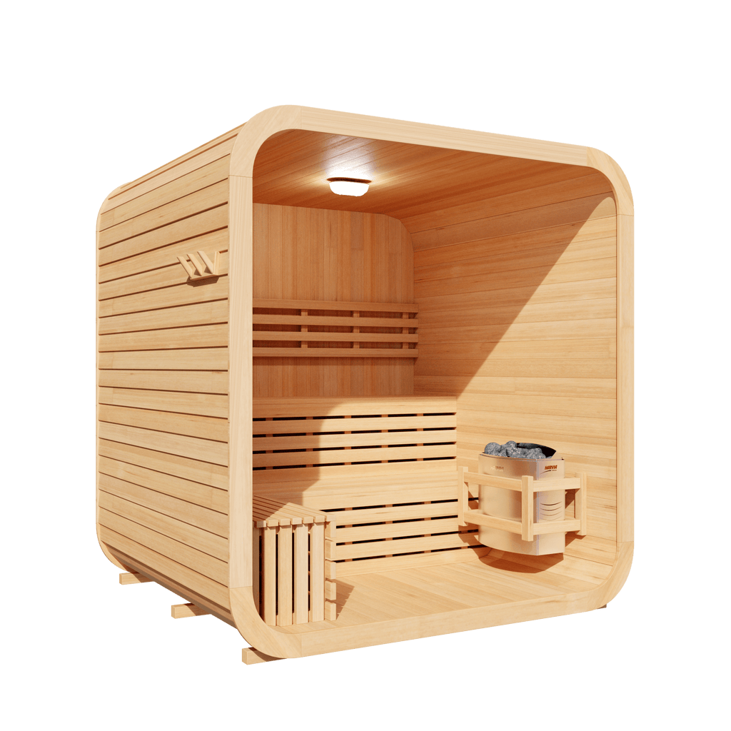 KOVE Cube Sauna 3–4 Person Outdoor Sauna – Premium Spruce Wood, 6kW Harvia Heater, Modern Cube Design