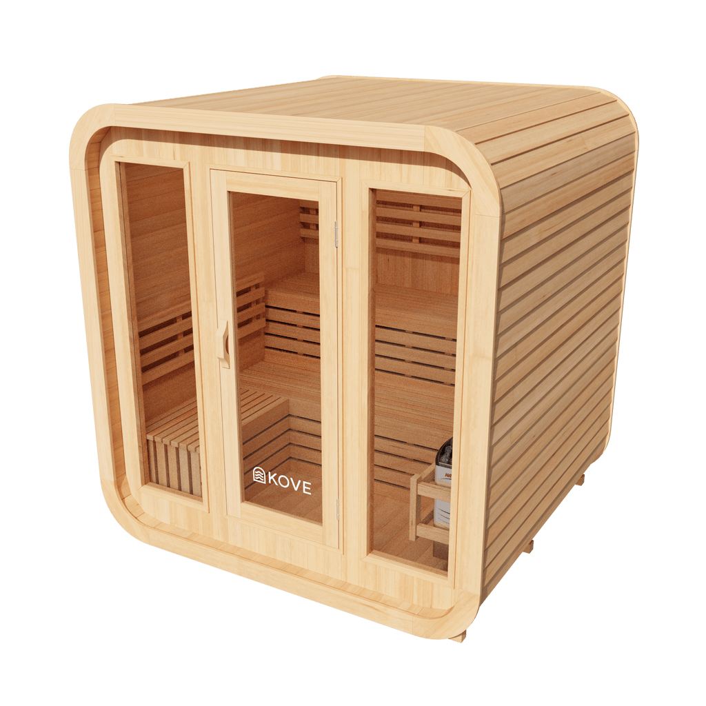 KOVE Cube Sauna 3–4 Person Outdoor Sauna – Premium Spruce Wood, 6kW Harvia Heater, Modern Cube Design