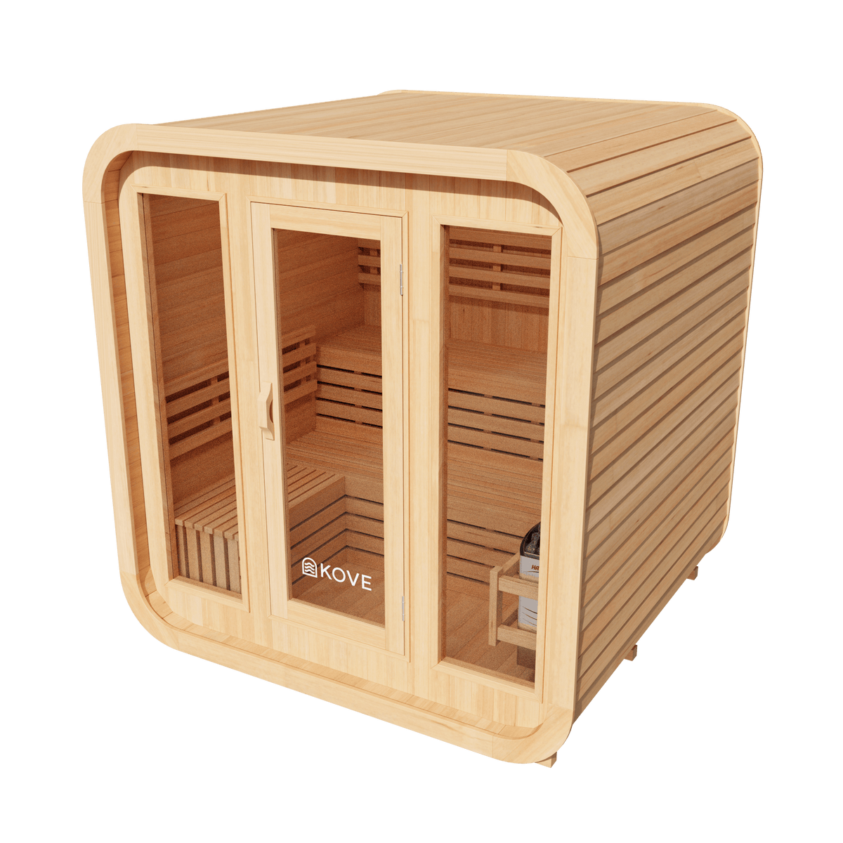 KOVE Cube Sauna 3–4 Person Outdoor Sauna – Premium Spruce Wood, 6kW Harvia Heater, Modern Cube Design