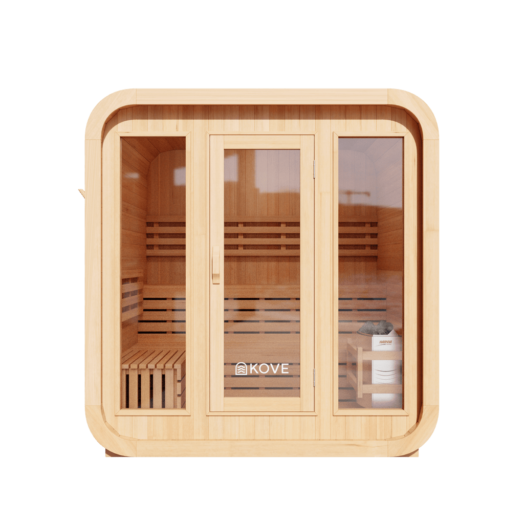 KOVE Cube Sauna 3–4 Person Outdoor Sauna – Premium Spruce Wood, 6kW Harvia Heater, Modern Cube Design