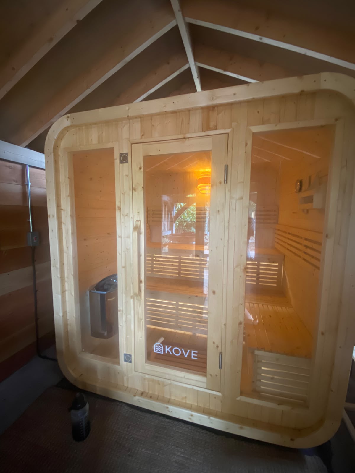 KOVE Cube Sauna 3–4 Person Outdoor Sauna – Premium Spruce Wood, 6kW Harvia Heater, Modern Cube Design